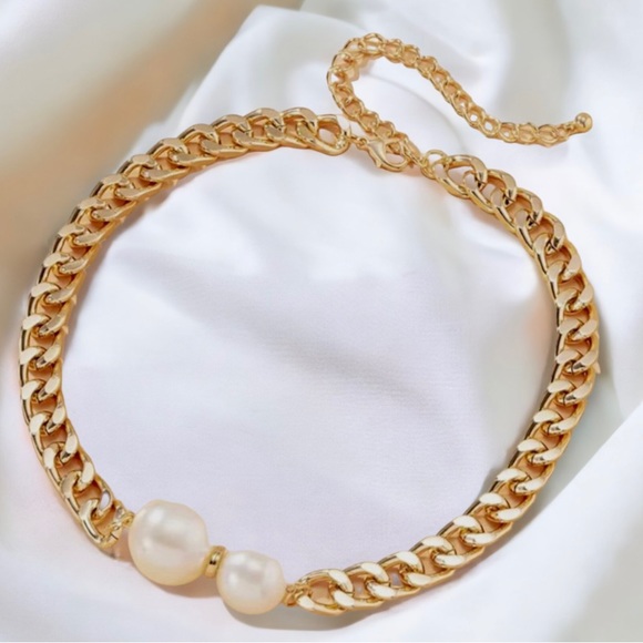 Zara 14K Gold Plated Pearl Choker Chain Necklace new with tags - Picture 4 of 9